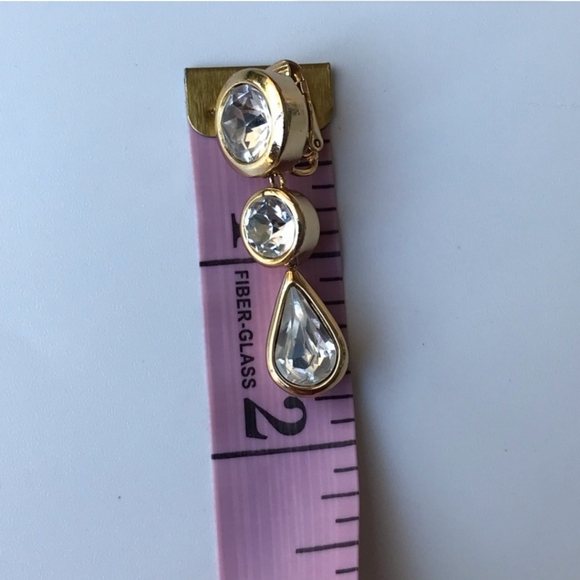 Vintage Christian Dior Water Tear Drop Gold Crystal Clip Earrings EUC - Picture 8 of 9